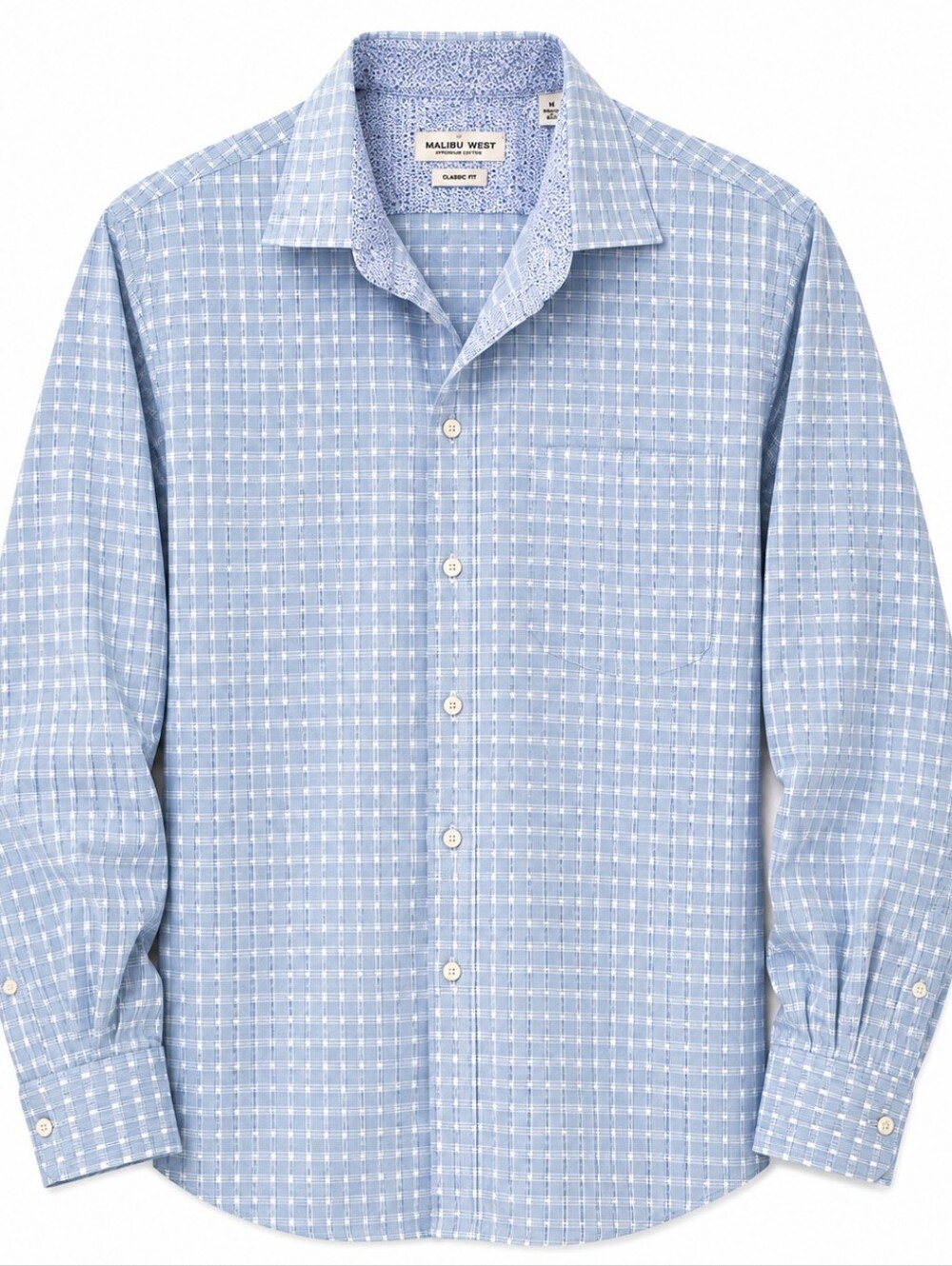 Van Heusen Blue Windowpane Dress Shirt Regualr Fit 16.5 L/G